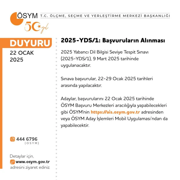 2025-YDS/1 sınavı için başvurular başladı haberi