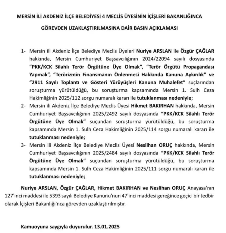 Akdeniz Belediyesi'nde 5 tutuklama! Yeni Başkan Kaymakam Şener atandı haberi