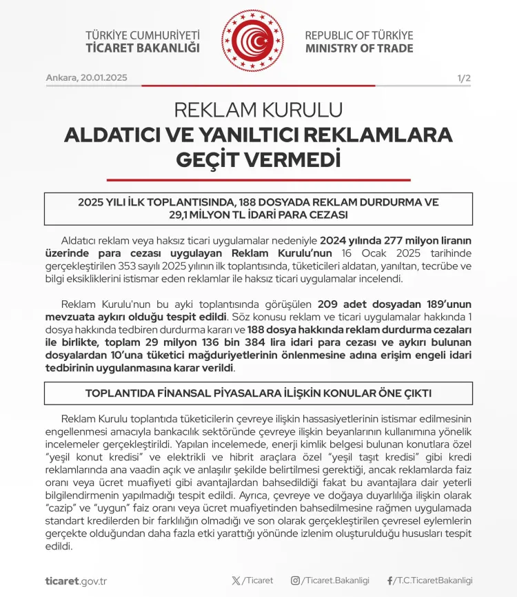 Aldatıcı ve yanıltıcı reklamlara geçit yok! haberi