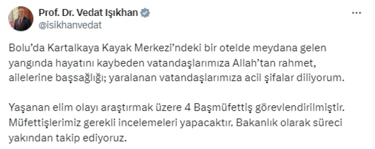 Bakan Işıkhan: Kartalkaya için 4 başmüfettiş görevlendirildi haberi