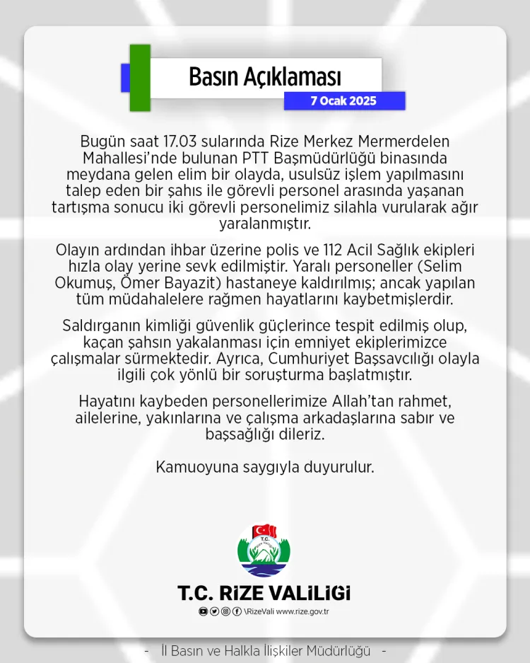 Rize'de PTT'ye saldırı! 2 ölü haberi