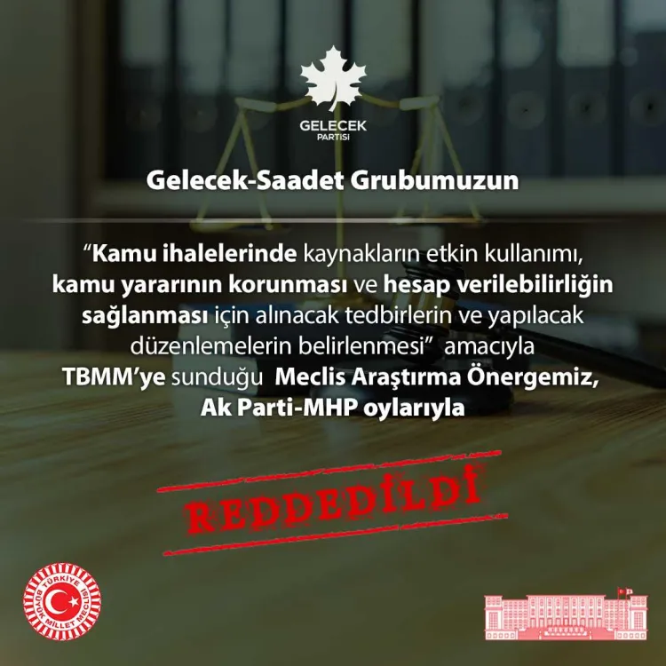 Saadet ve Gelecek'in şeffaflık önerisine AK Parti ve MHP'den ret! haberi