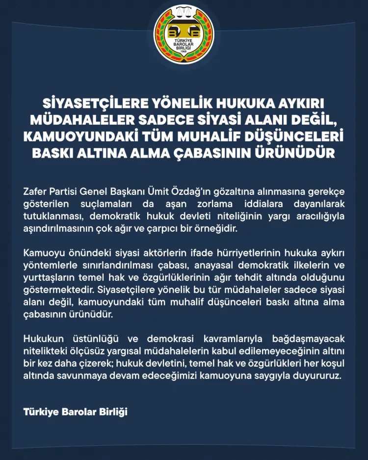 TBB: Düşünceler baskı altına alınmaktadır haberi