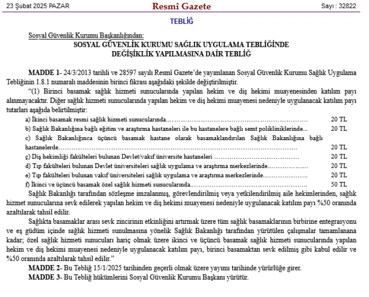 Sağlıkta katılım payı tutarlarında güncelleme haberi