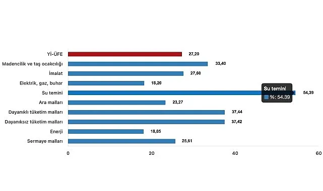 Tüik: Yurt İçi Üretici Fiyat Endeksi (Yİ-ÜFE) yıllık %27,20 arttı, aylık %3,06 arttı haberi